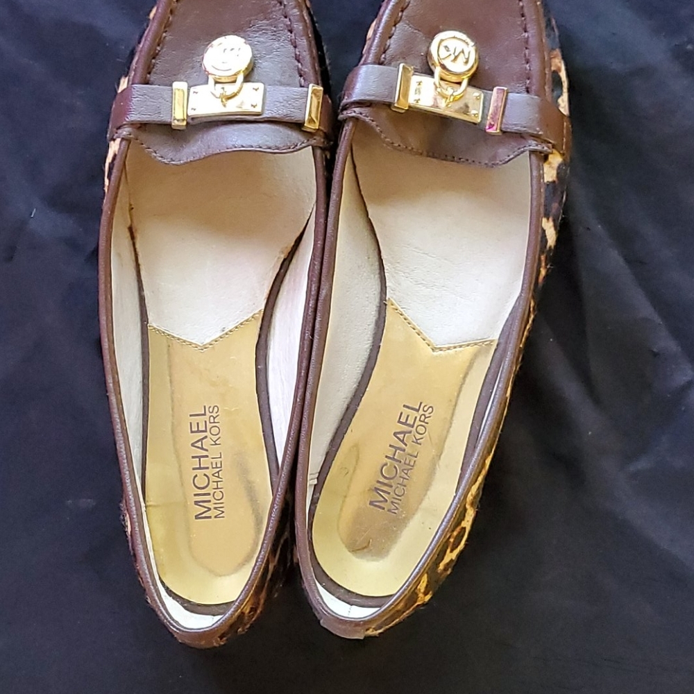 Michael Kors Leather & fur animal print loafers